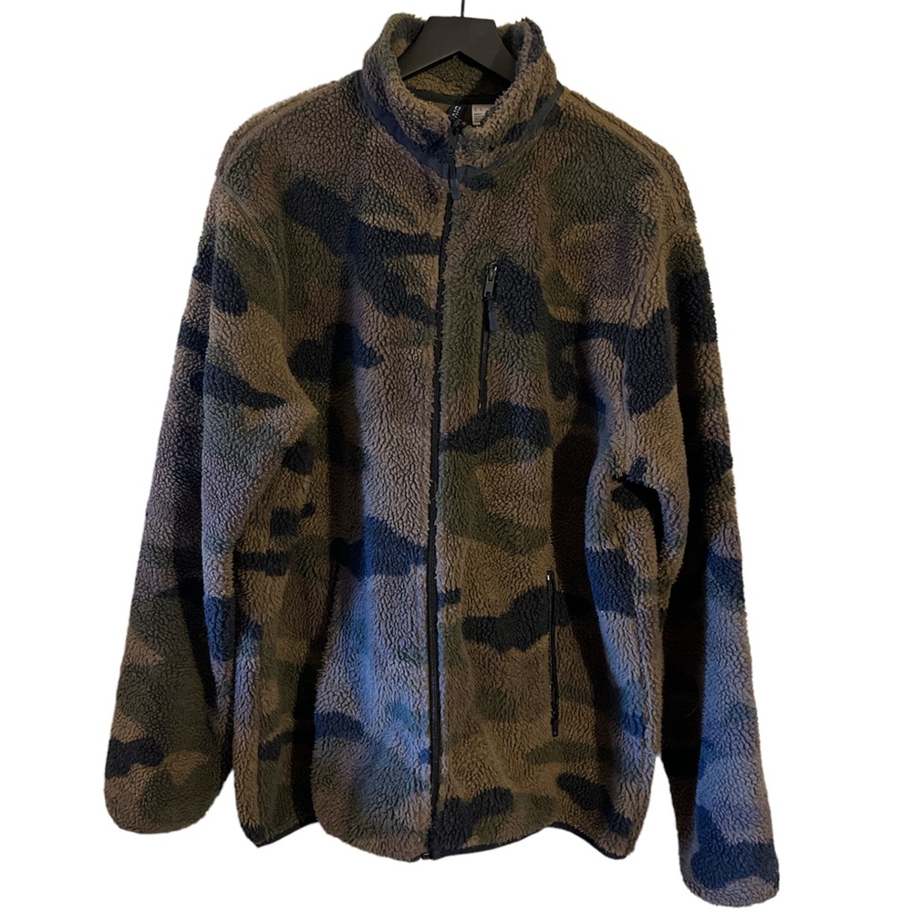 H&M Green Camo Fleece Sweater